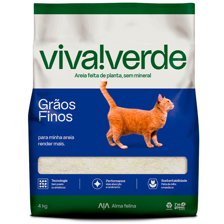 Areia Higiênica Viva Verde Grãos Finos para Gatos