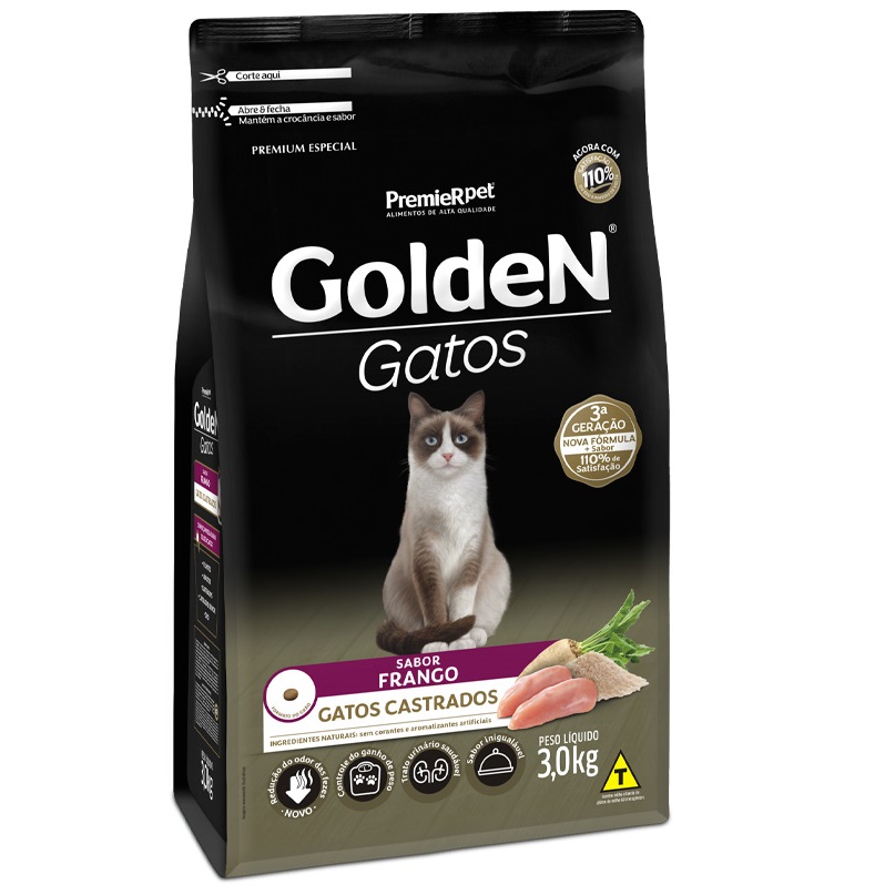 Ração Golden para Gatos Adultos Castrados Sabor Frango